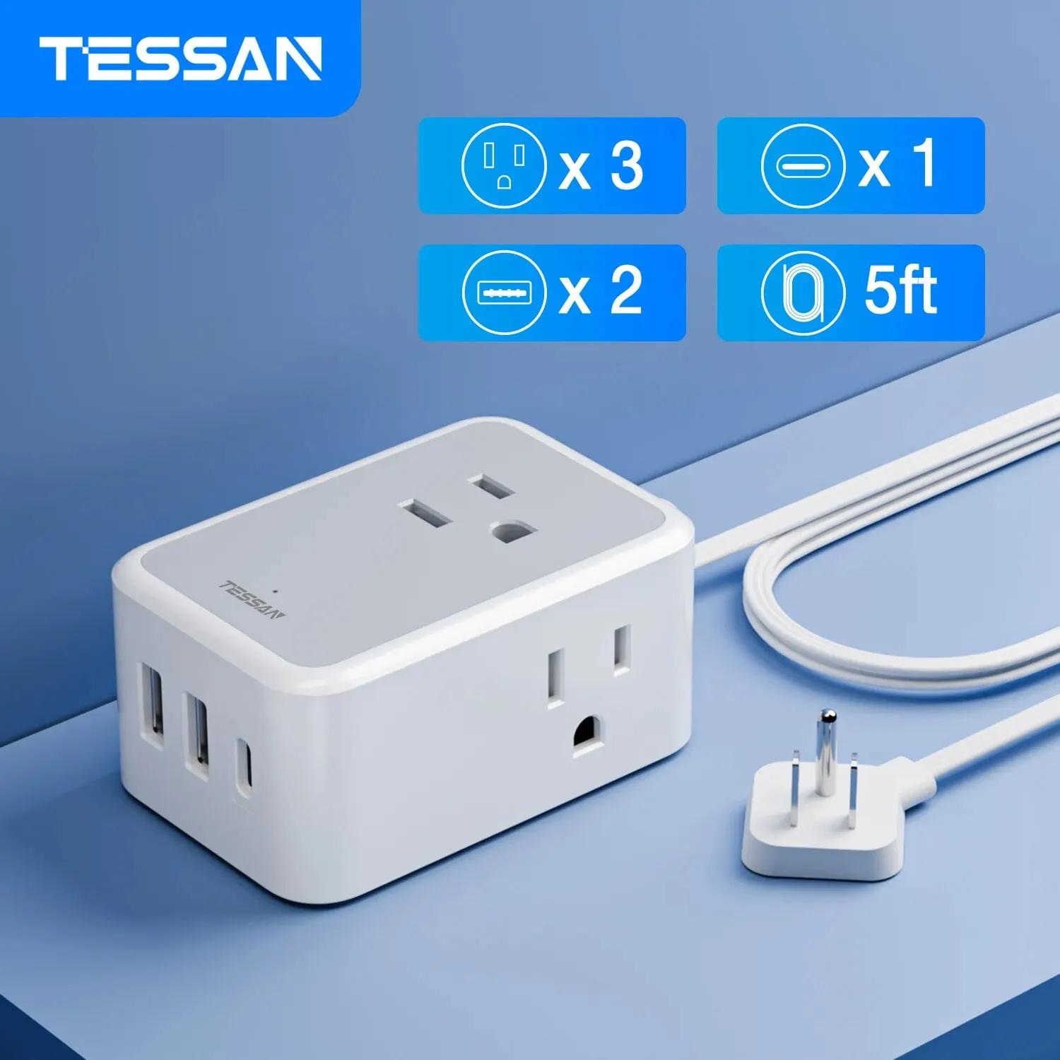 TESSAN  ÷ ÷ Ƽ, ܼƮ 3 , USB Ʈ 2 , CŸ 1 ,  , 5ft ʹ ͽټ ڵ, 6 in 1